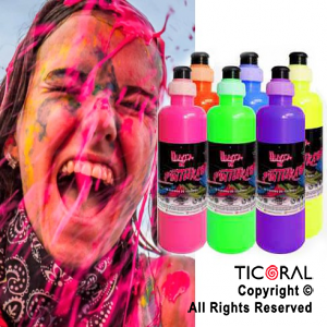 LLUVIA DE PINTURAS NEON COLORES SURTIDOS ( PACK 6 BOTELLITAS DE 250cc c/u.)